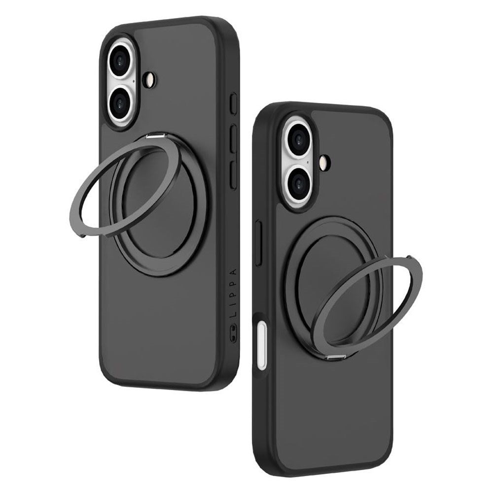 iPhone 16 Lippa Hybrid Plastik Bagside Cover m. Roterbar Kickstand - MagSafe Kompatibel - Mat / Sort