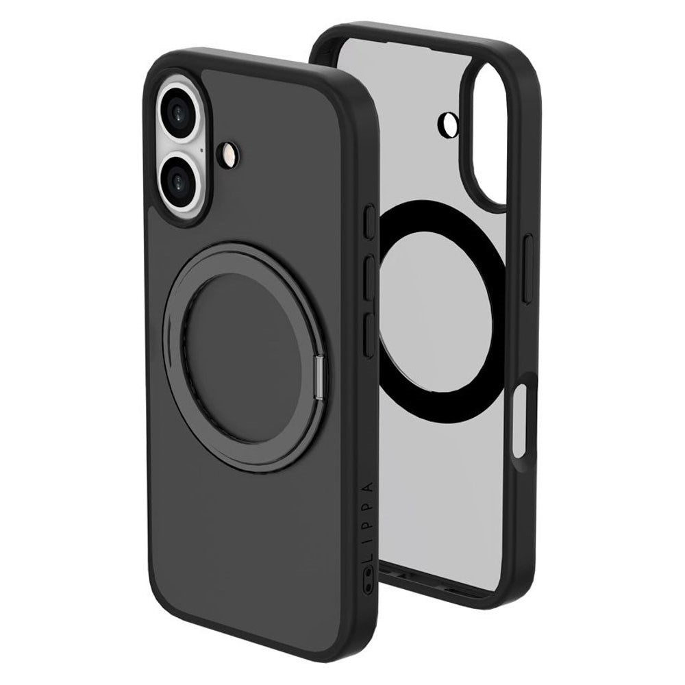 iPhone 16 Lippa Hybrid Plastik Bagside Cover m. Roterbar Kickstand - MagSafe Kompatibel - Mat / Sort