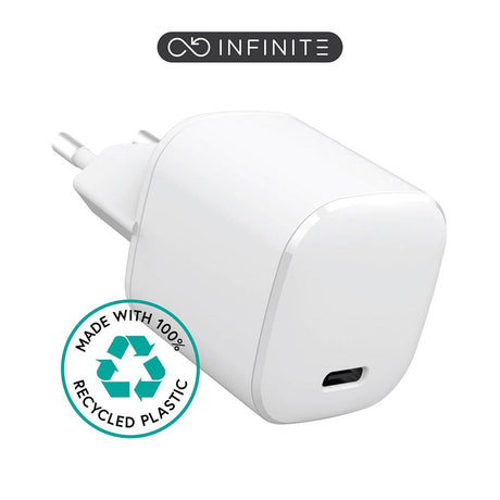 eSTUFF INFINITE PD USB-C Vægoplader 20W- 100% Genbrugsplastik - Hvid