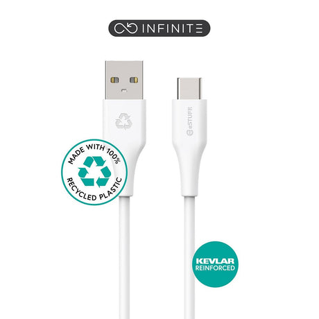 eSTUFF INFINITE USB-C til USB-A Kabel 60W 1 m - 100% Genbrugsplastik - Hvid