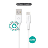 eSTUFF INFINITE USB-C til USBA Kabel 60W 2 m - 100% Genbrugsplastik - Hvid