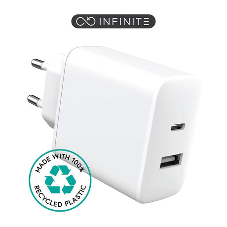 eSTUFF INFINITE USB-C & USB-A Vægoplader 20W- 100% Genbrugsplastik - Hvid