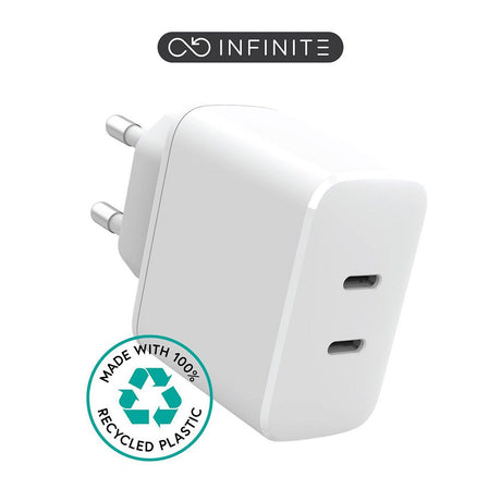 eSTUFF INFINITE PD Vægoplader 35W med 2 x USB-C - 100% Genbrugsplastik - Hvid