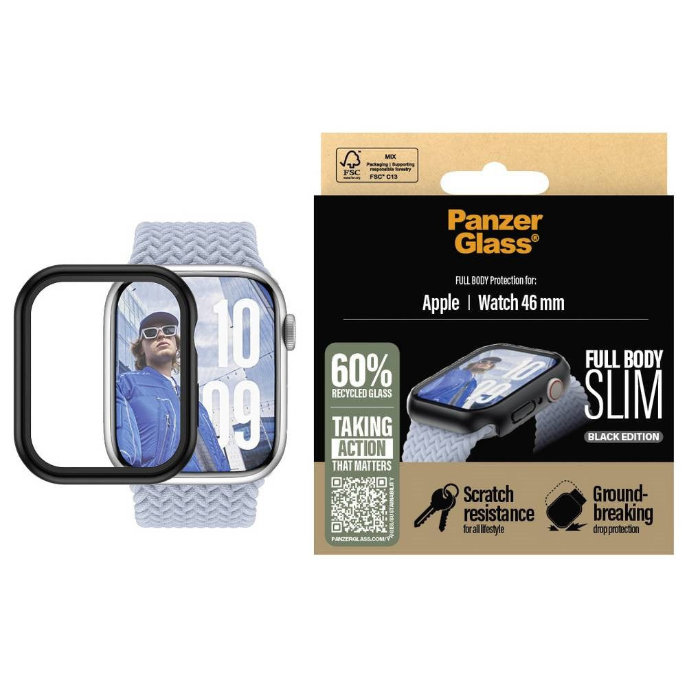 PanzerGlass Apple Watch 11 / 10 (46mm) Snappie Full Body Slim Cover + Skærmbeskyttelse - Sort