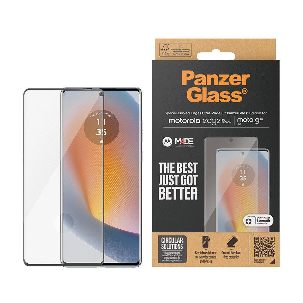 PanzerGlass Motorola Edge 50 Fusion Ultra Wide Fit Beskyttelsesglas - Platinum Strength - Sort Kant