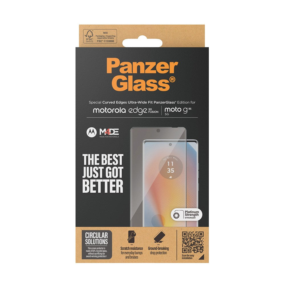 PanzerGlass Motorola Edge 50 Fusion Ultra Wide Fit Beskyttelsesglas - Platinum Strength - Sort Kant
