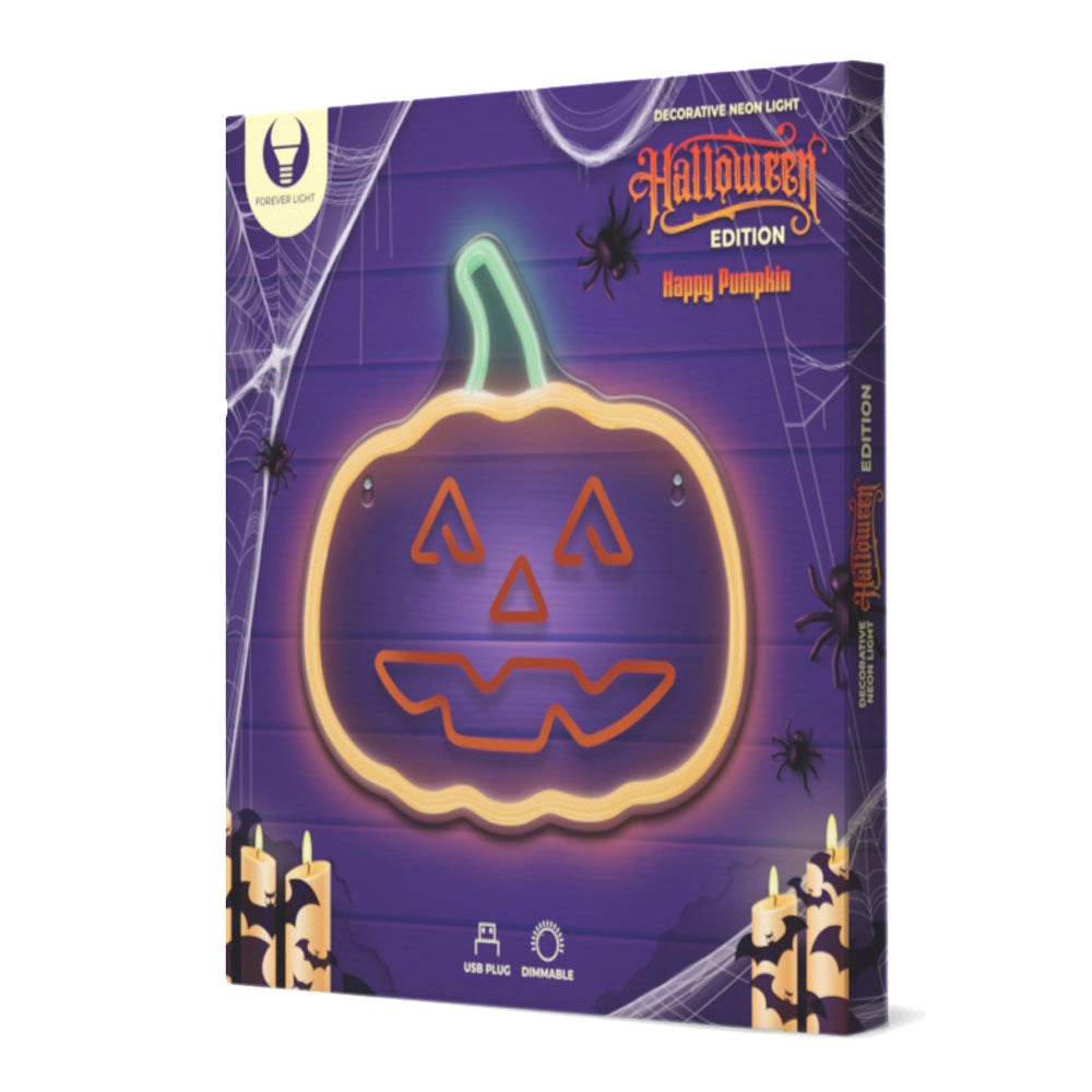LED Neon Skilt Halloween fra Forever Light - Orange og Grønt Lys m. Græskar