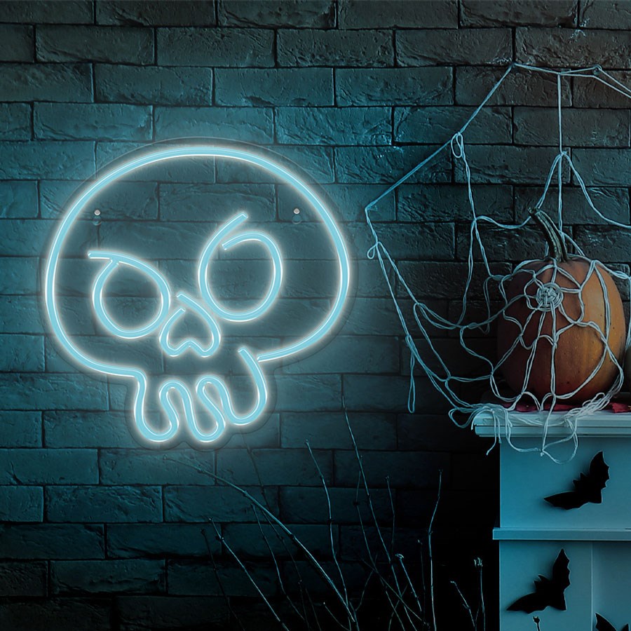 LED Neon Skilt Halloween fra Forever Light - Blåt Lys m. Kranium