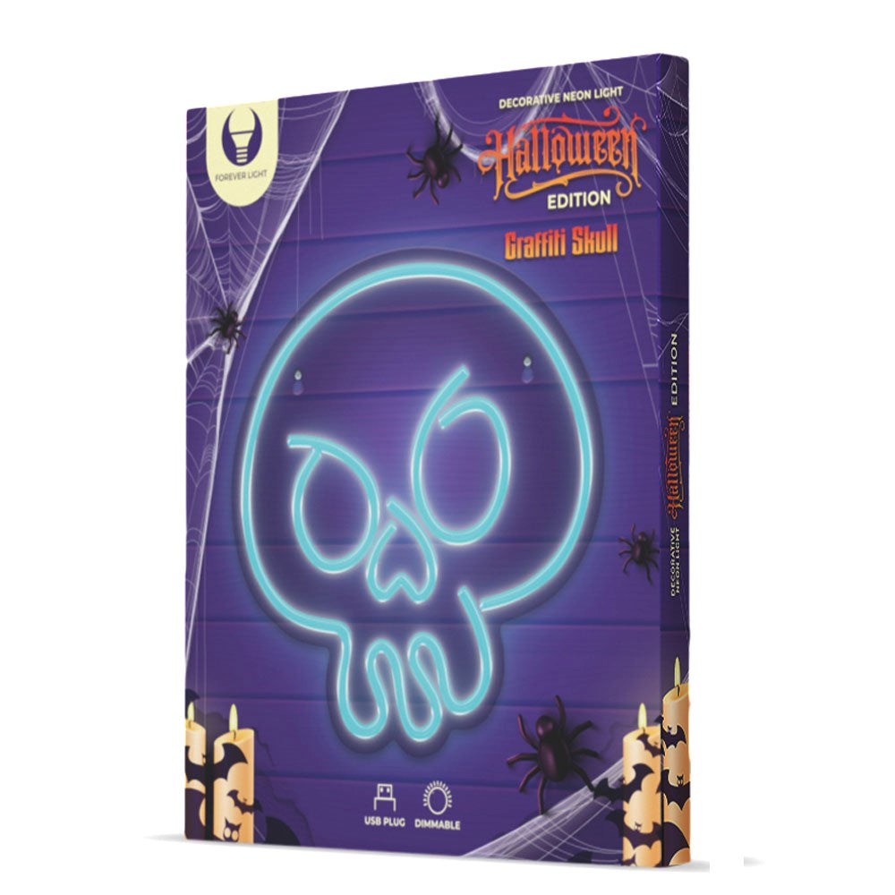 LED Neon Skilt Halloween fra Forever Light - Blåt Lys m. Kranium