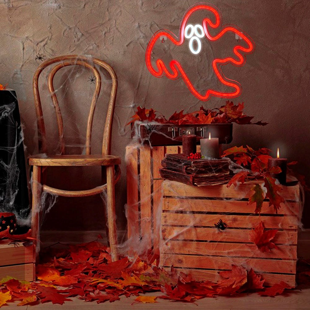 LED Neon Skilt Halloween fra Neolia - Rødt og Hvidt Lys m. Spøgelse