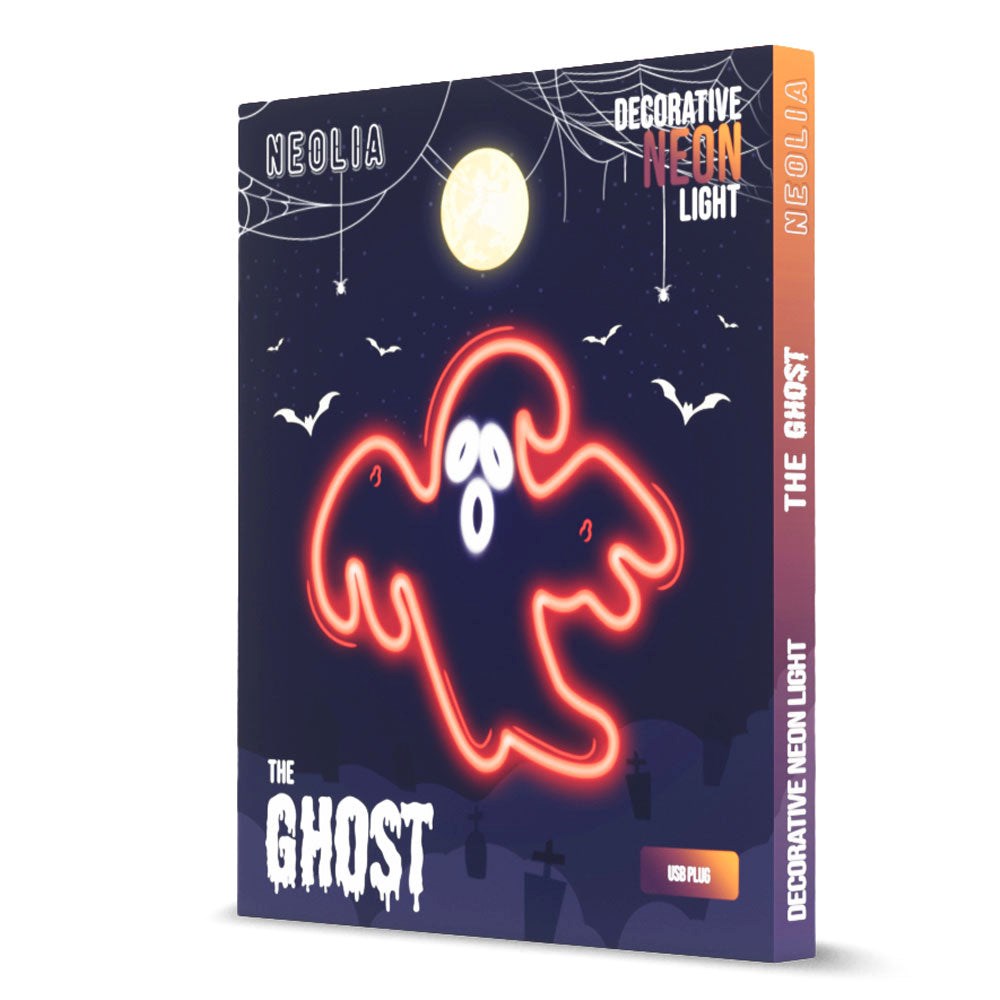 LED Neon Skilt Halloween fra Neolia - Rødt og Hvidt Lys m. Spøgelse