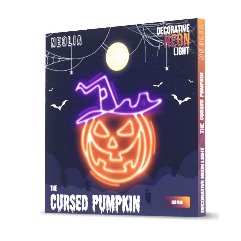 LED Neon Skilt Halloween fra Neolia - Orange og Lilla Lys m. Græskar