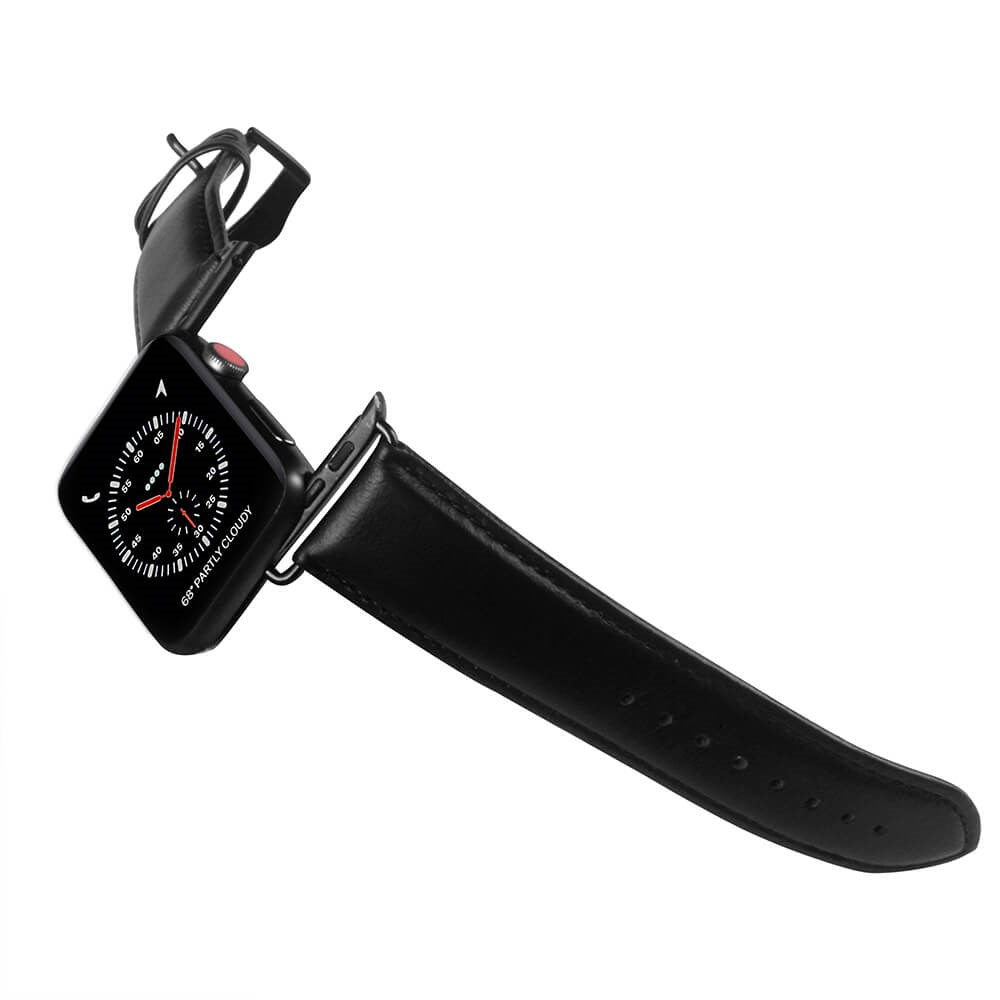 Apple Watch (38/40/SE/41/42mm) GEAR Buffalo Rem i Ægte Læder - Sort