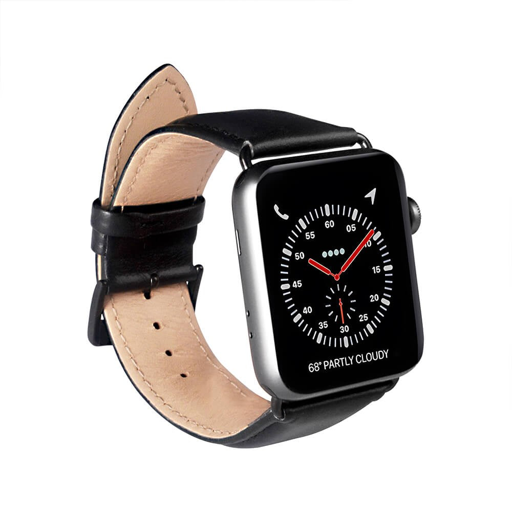 Apple Watch (42/44/SE/45/46/49mm) GEAR Buffalo Rem i Ægte Læder - Sort