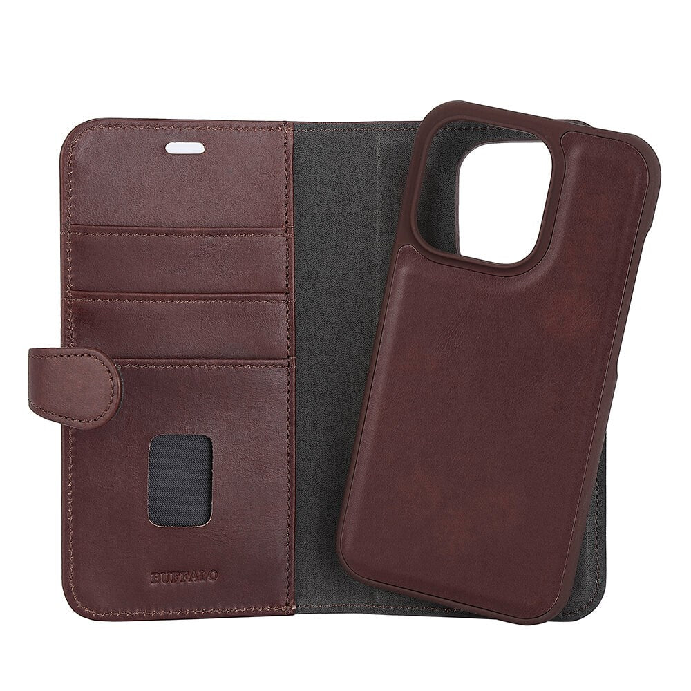 Buffalo iPhone 14 Pro Wallet Ægte Læder Magnet Flip Cover m. Pung - Brun