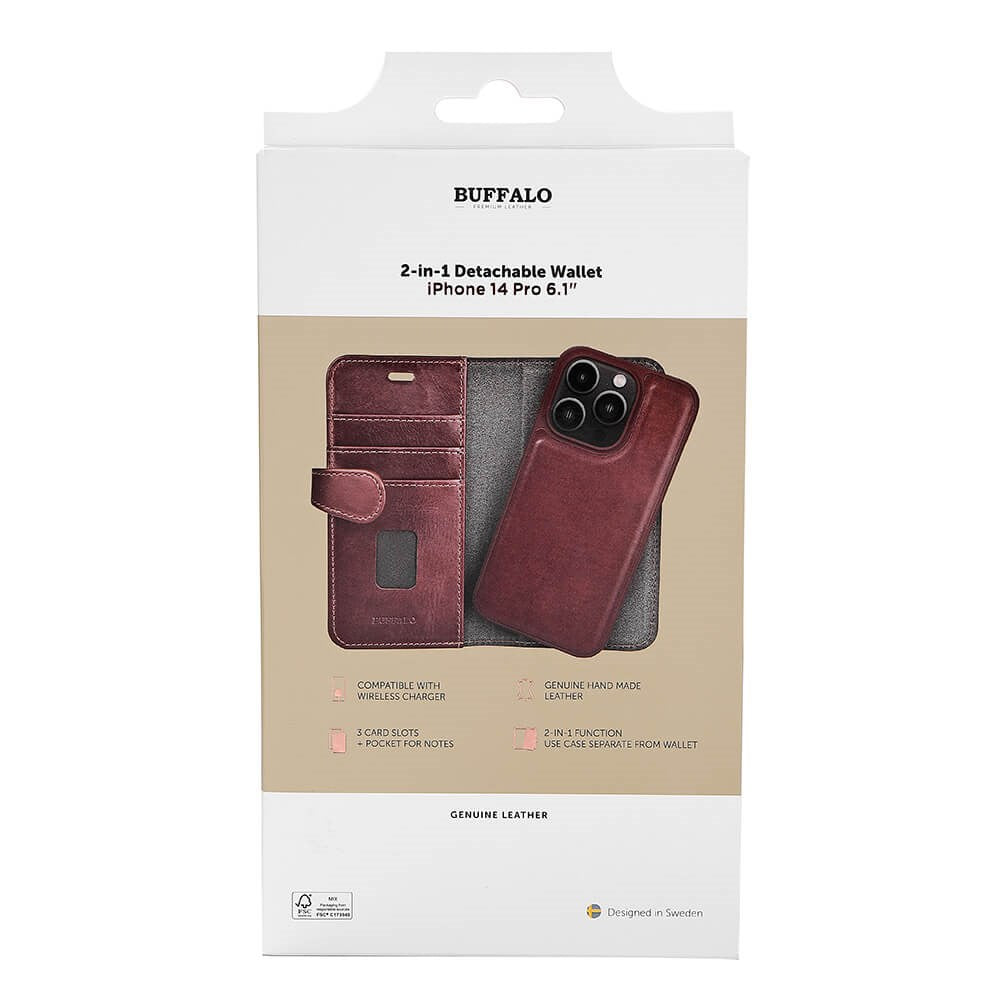 Buffalo iPhone 14 Pro Wallet Ægte Læder Magnet Flip Cover m. Pung - Brun