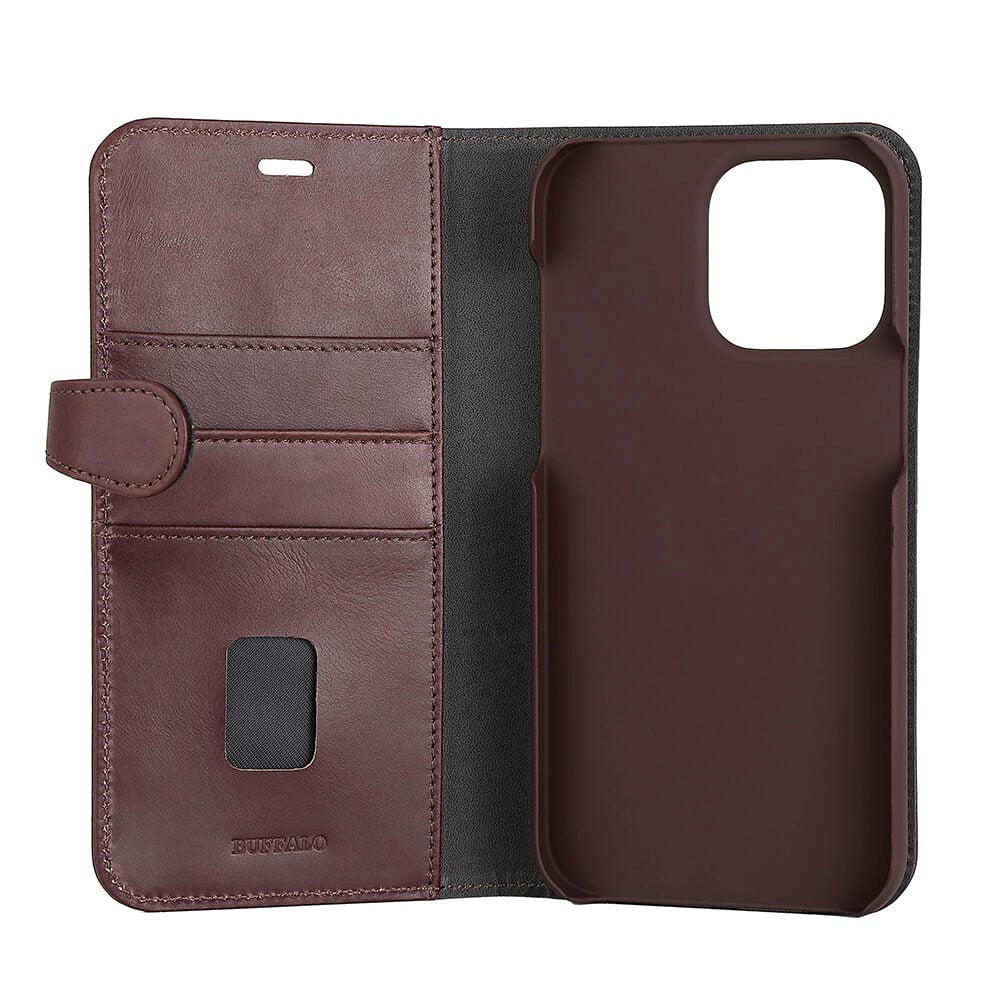 Buffalo iPhone 14 Pro Max Wallet Ægte Læder Magnet Flip Cover m. Pung - Brun