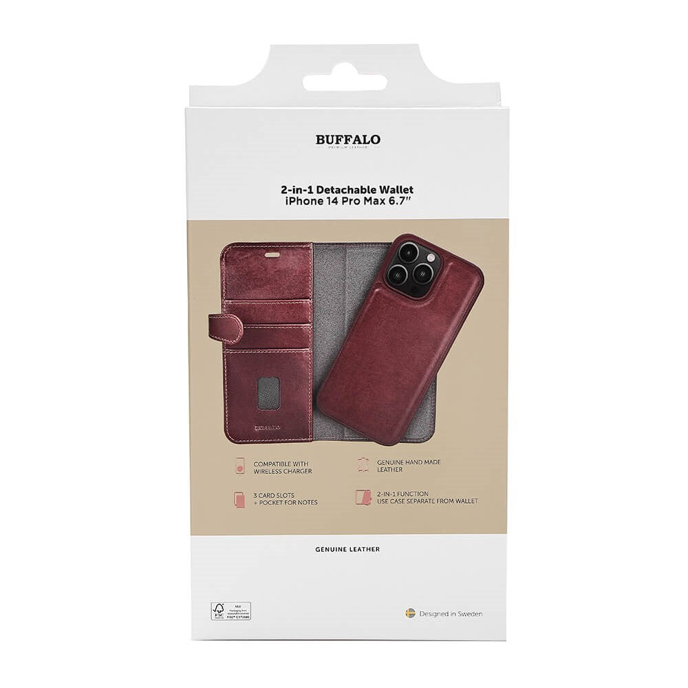 Buffalo iPhone 14 Pro Max Wallet Ægte Læder Magnet Flip Cover m. Pung - Brun