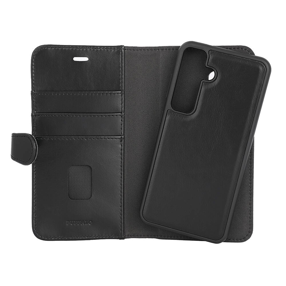 Buffalo Samsung Galaxy S24 2-in-1 Wallet Ægte Læder Magnet Flip Cover m. Pung - Sort