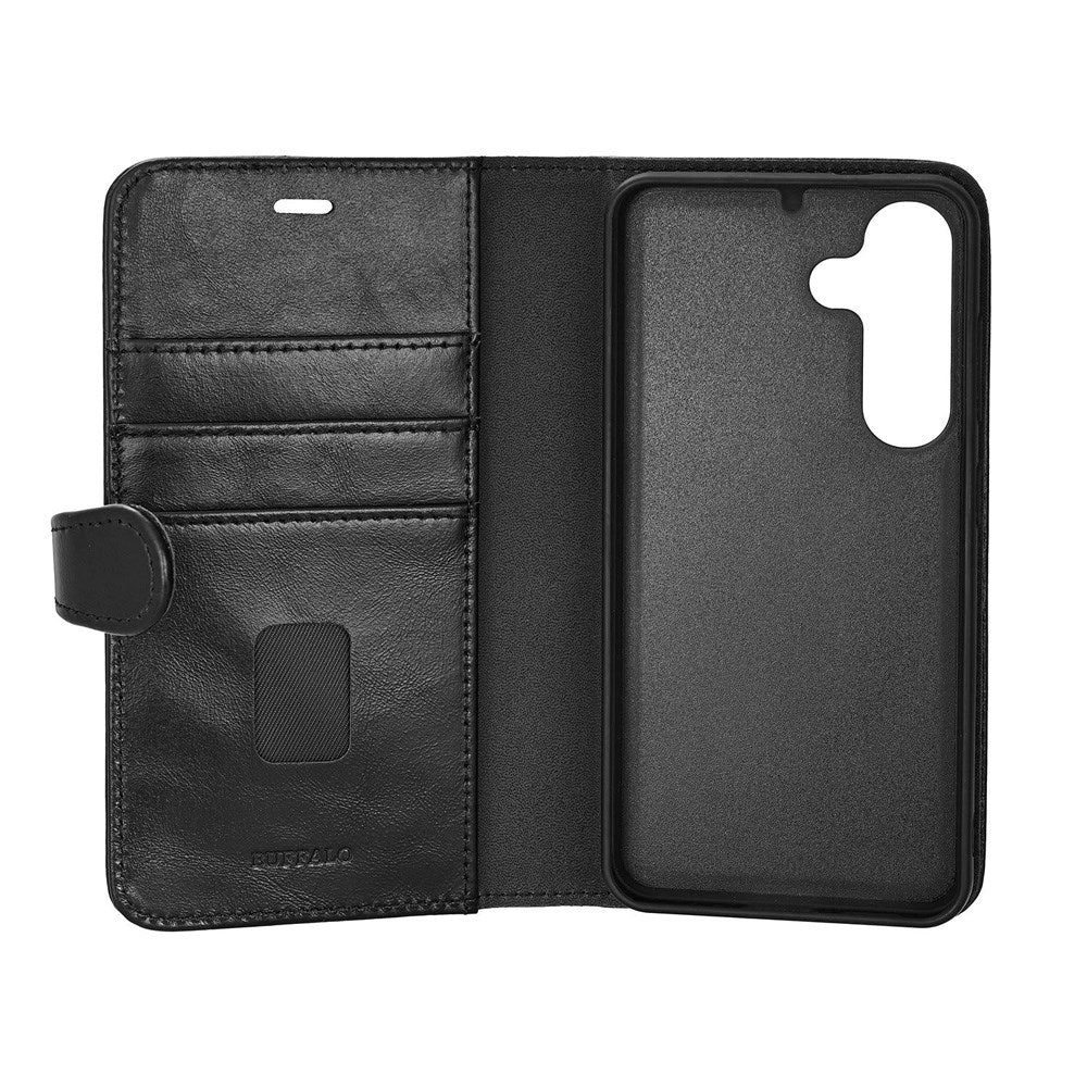 Buffalo Samsung Galaxy S25 2-in-1 Wallet Magnet Flip Cover m. Pung - Ægte Læder - Sort