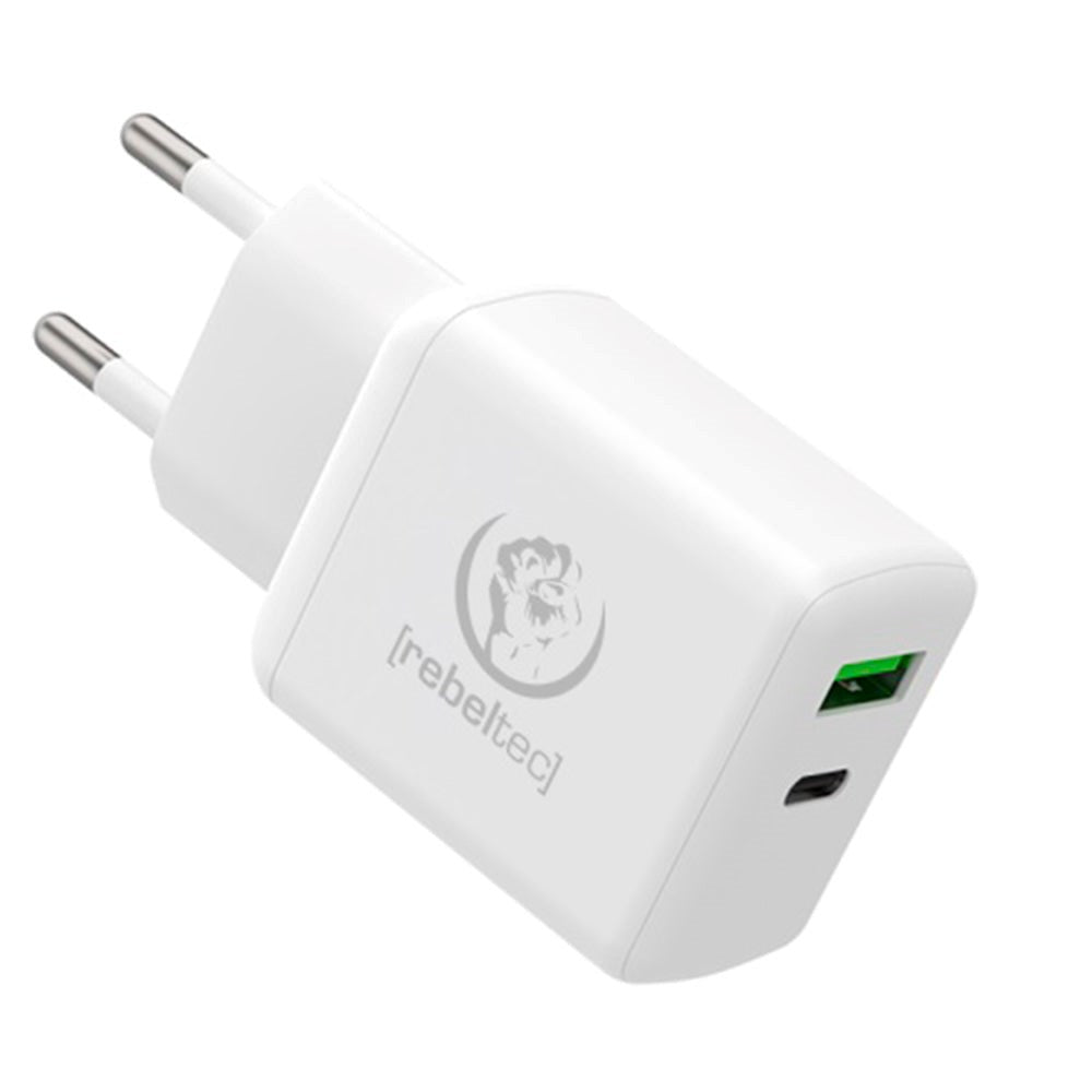 Rebeltec H200 20W PD Vægoplader m. 1 x USB-A & 1 x USB-C - Hvid