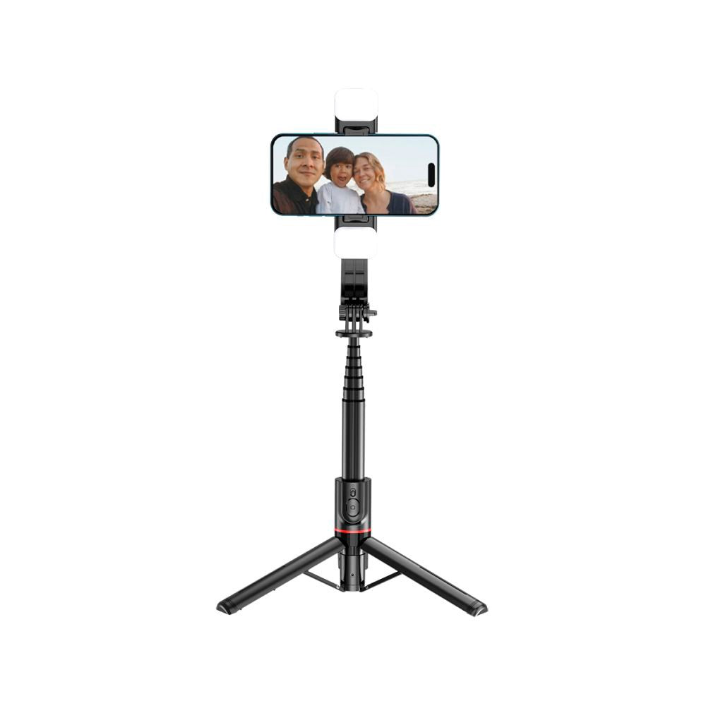 Tech-Protect L05S Selfiestang m. Tripod & Led Lys - Bluetooth - Sort