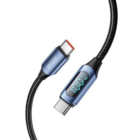 Tech-Protect Ultraboost LED USB-C til USB-C Kabel 100W/5A - 2m - Sort / Blå