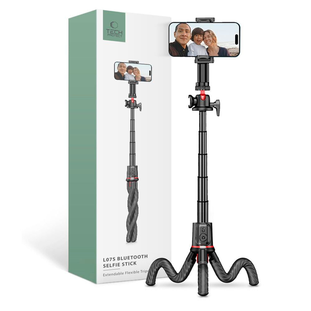 Tech-Protect L07S Selfiestang m. Fleksibel Tripod & Bluetooth - Sort