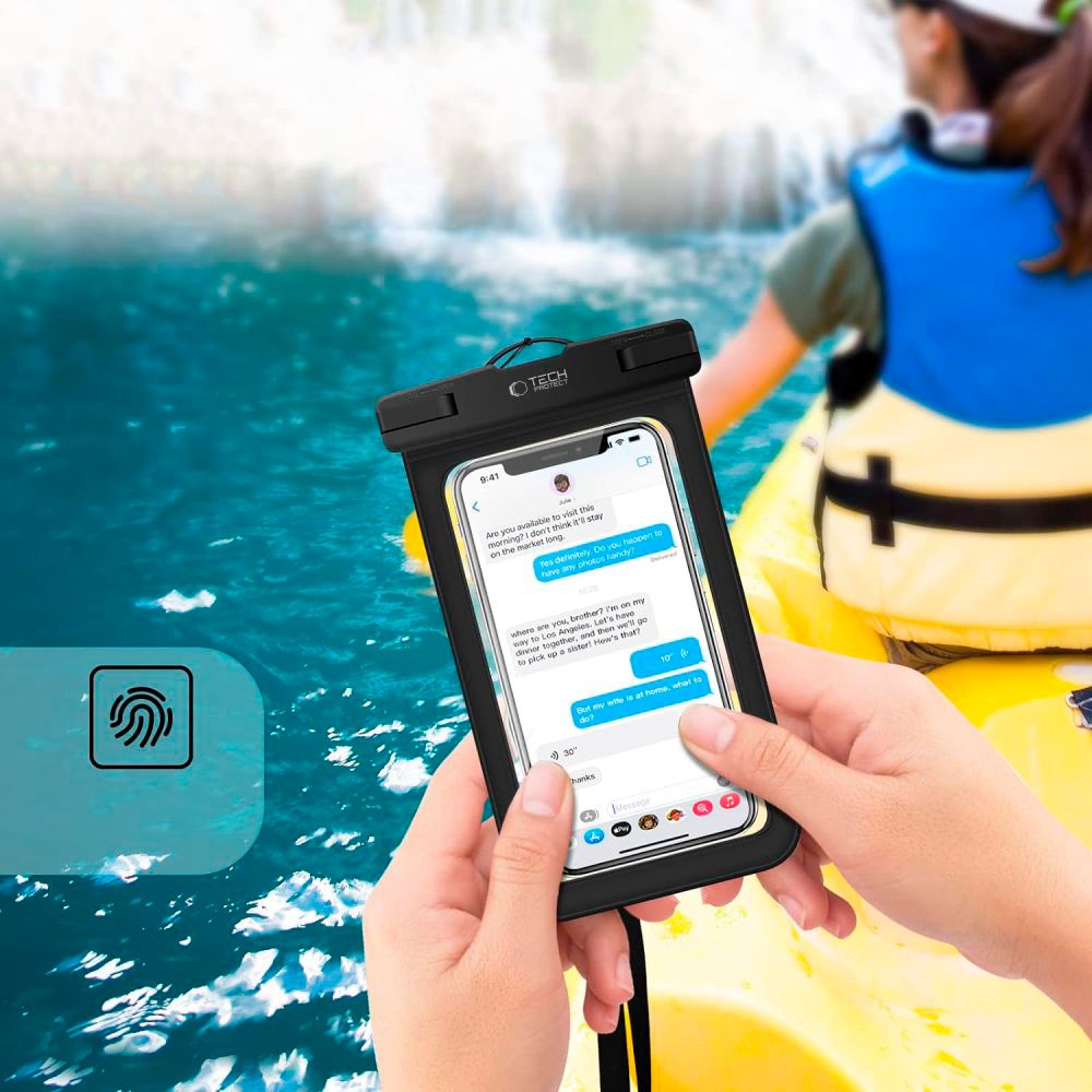 Tech-Protect Universal Waterproof Case Etui - Sort / Gennemsigtig (Maks. Mobil: 190 x 110 mm)