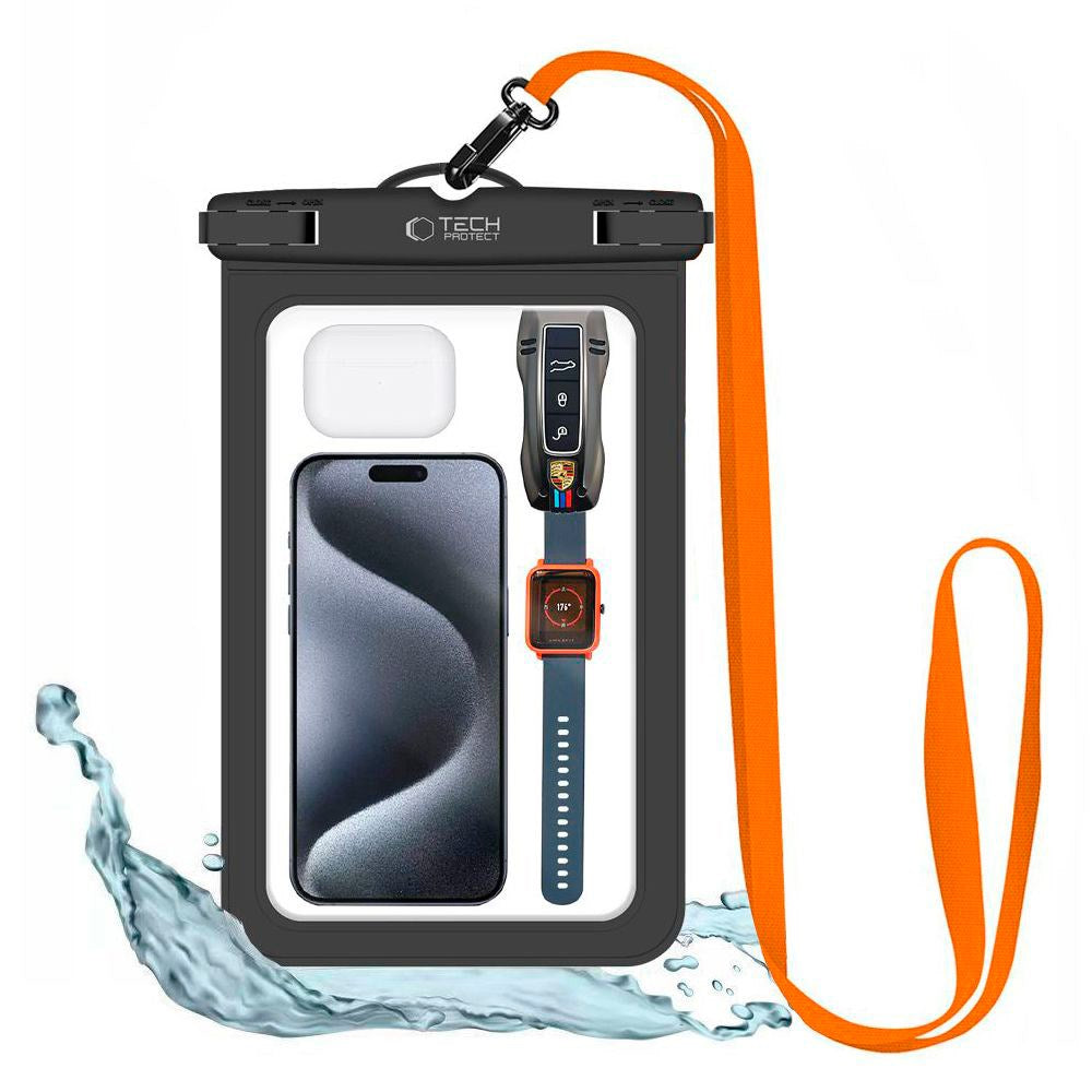 Tech-Protect Universal Waterproof Case Etui - Sort / Gennemsigtig (Maks. Mobil: 190 x 110 mm)