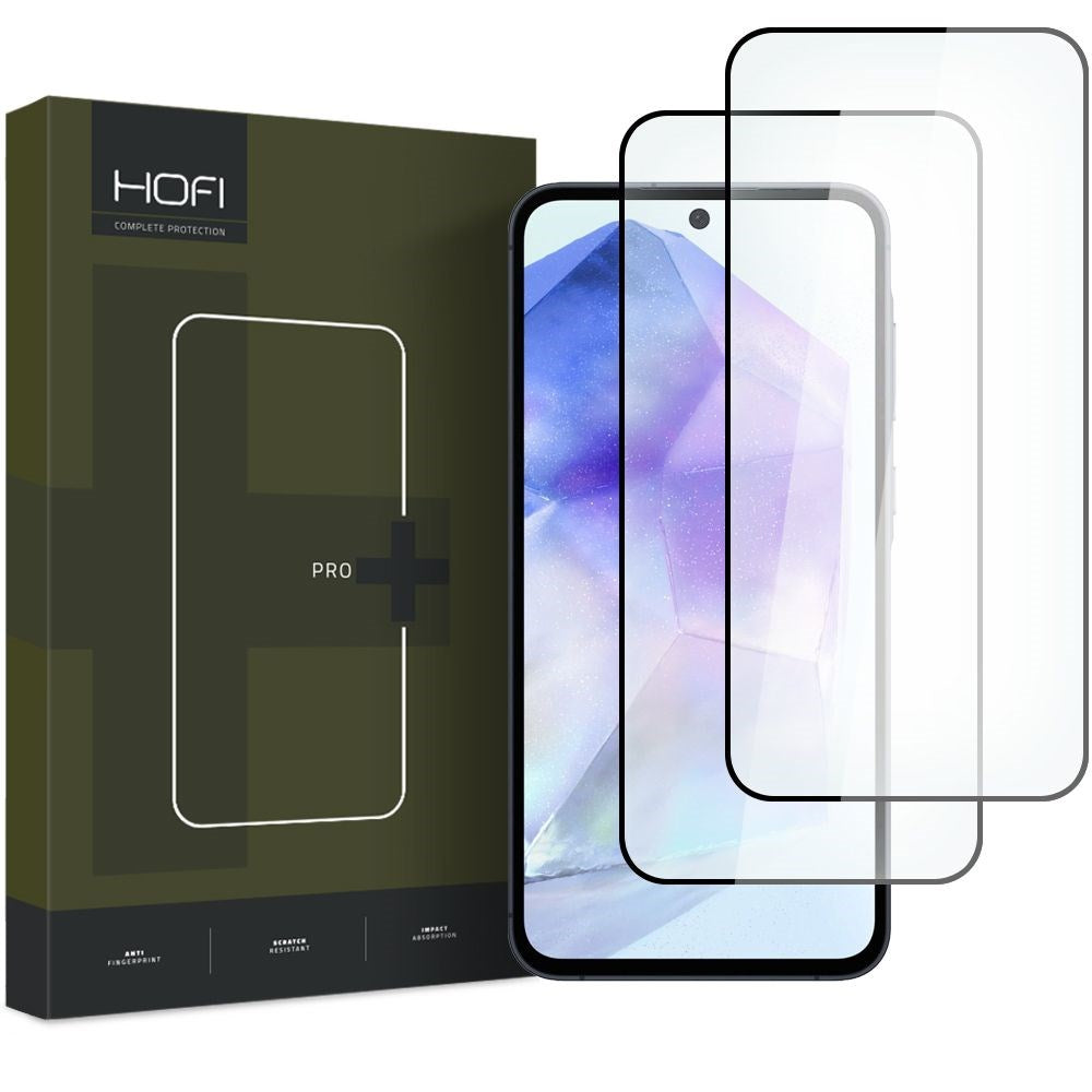 Hofi Samsung Galaxy A35 (5G) / A55 (5G) Glass Pro+ Hærdet Glas Skærmbeskyttelse - Case Friendly - 2-Pak - Sort Kant