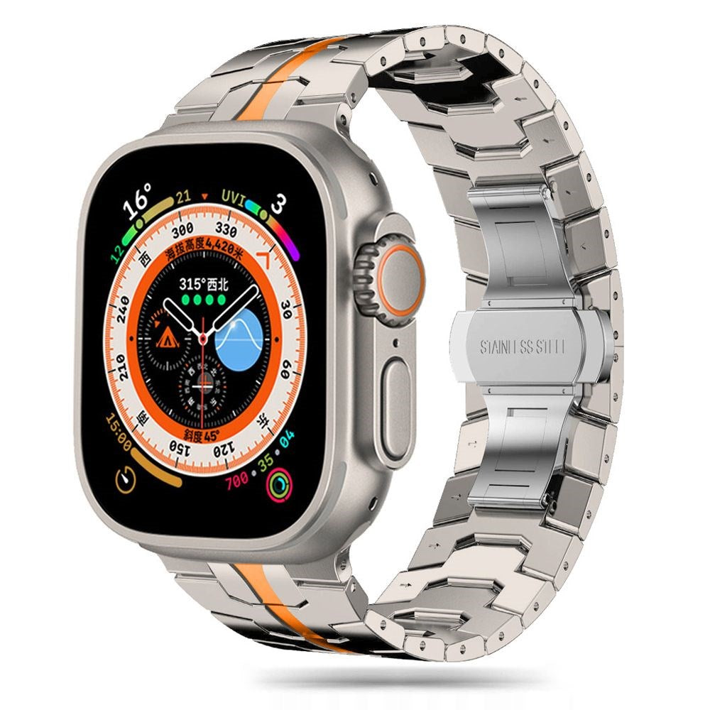 Apple Watch (42/44/SE/45/46/49mm) Tech-Protect Stainless Line Stål Smartwatch Rem - Titanium / Orange