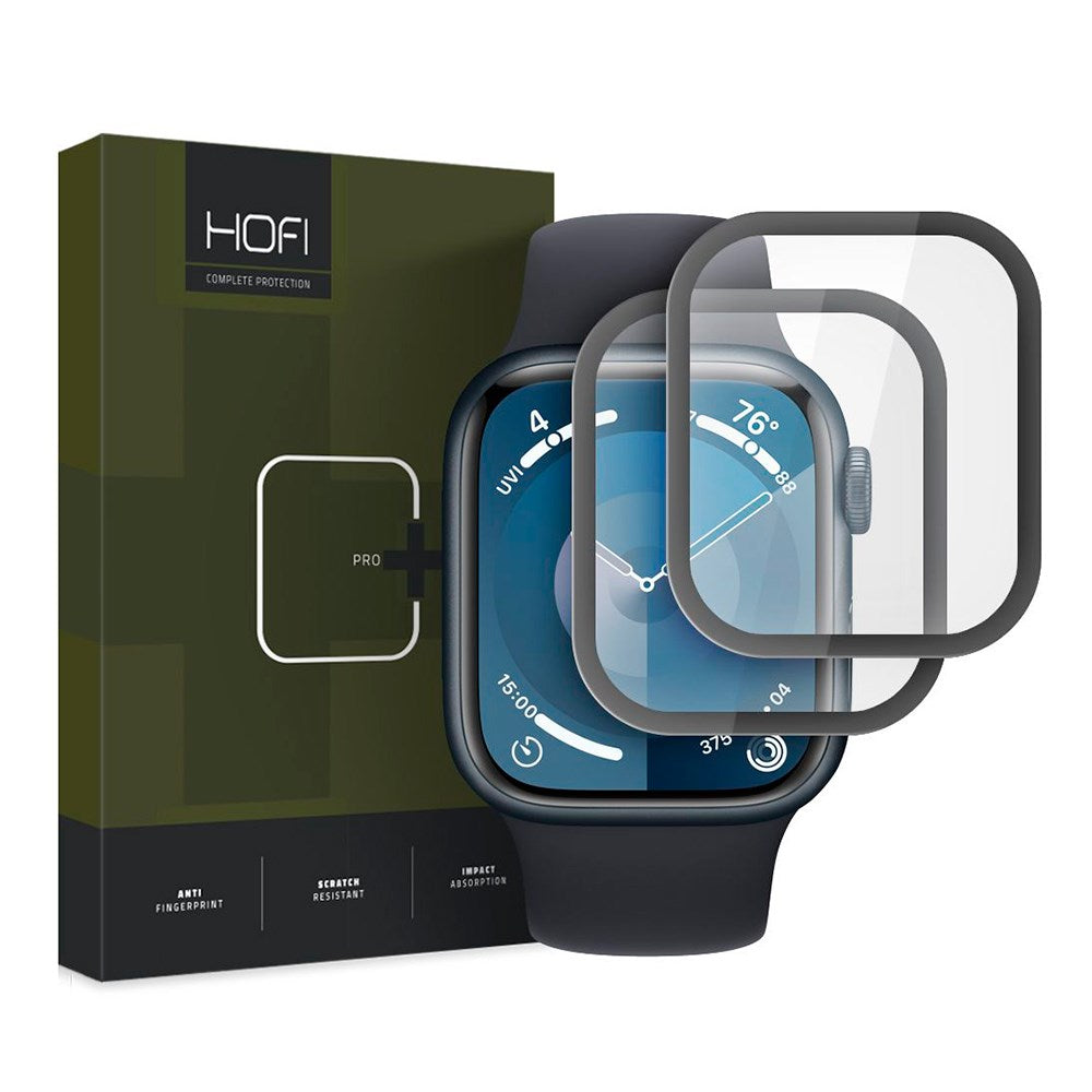 Apple Watch 9/8/7 (45mm) HOFI Hybrid Pro+ Beskyttelsesglas - 2 stk. - Sort Kant