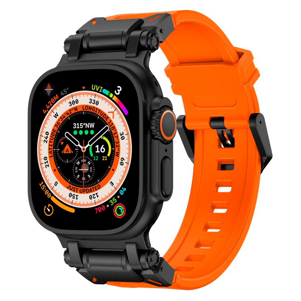 Apple Watch (42/44/SE/45/46/49mm) Tech-Protect Delta Pro Rem i Silikone - Black / Orange