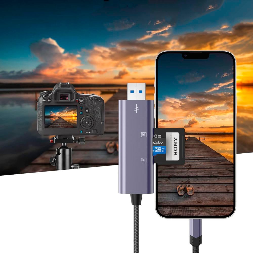 Tech-Protect Hukommelseskortlæser Ultraboost SD-Kort Adapter m. Lightning / USB-A - Grå