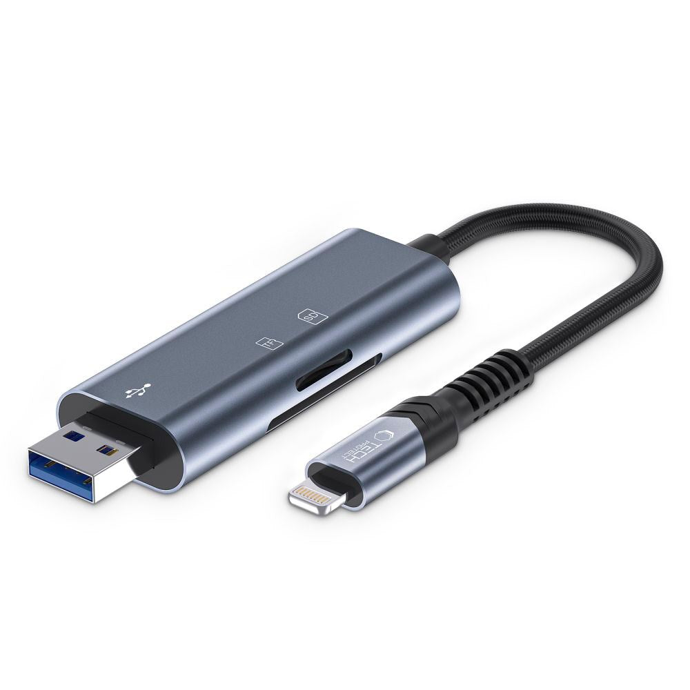 Tech-Protect Hukommelseskortlæser Ultraboost SD-Kort Adapter m. Lightning / USB-A - Grå