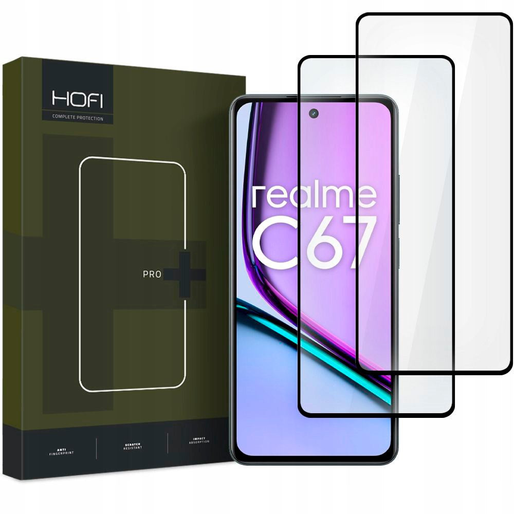 Hofi Realme C67 (4G) Glass Pro+ Hærdet Glas Skærmbeskyttelse - Case Friendly - 2-Pak - Sort Kant