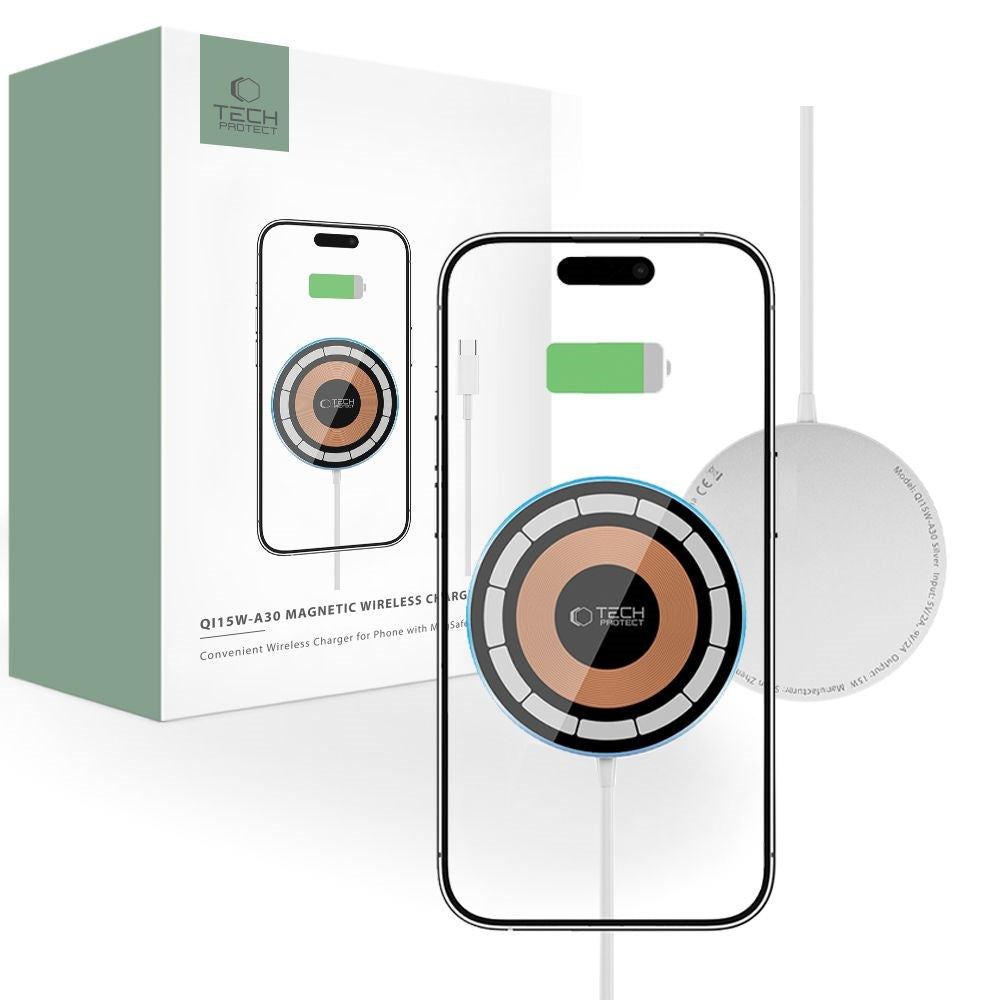 Tech-Protect QI-15W-A30 Magnetisk Trådløs Oplader - MagSafe Kompatibel - Hvid