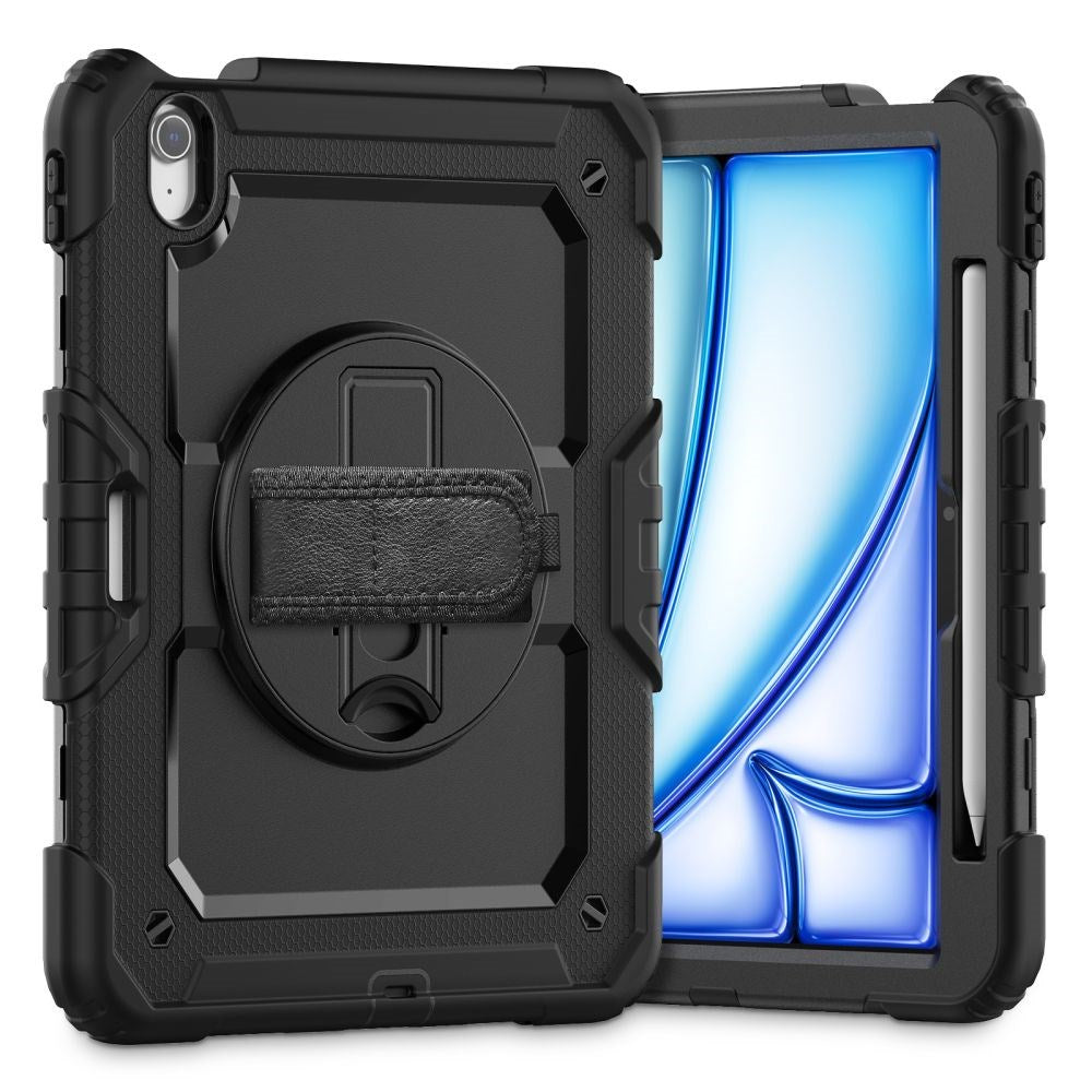 Tech-Protect iPad Air 11" (2025 / 2024) Solid360 Cover m. Beskyttelsesfilm, Håndholder & Skulderstrop - Sort