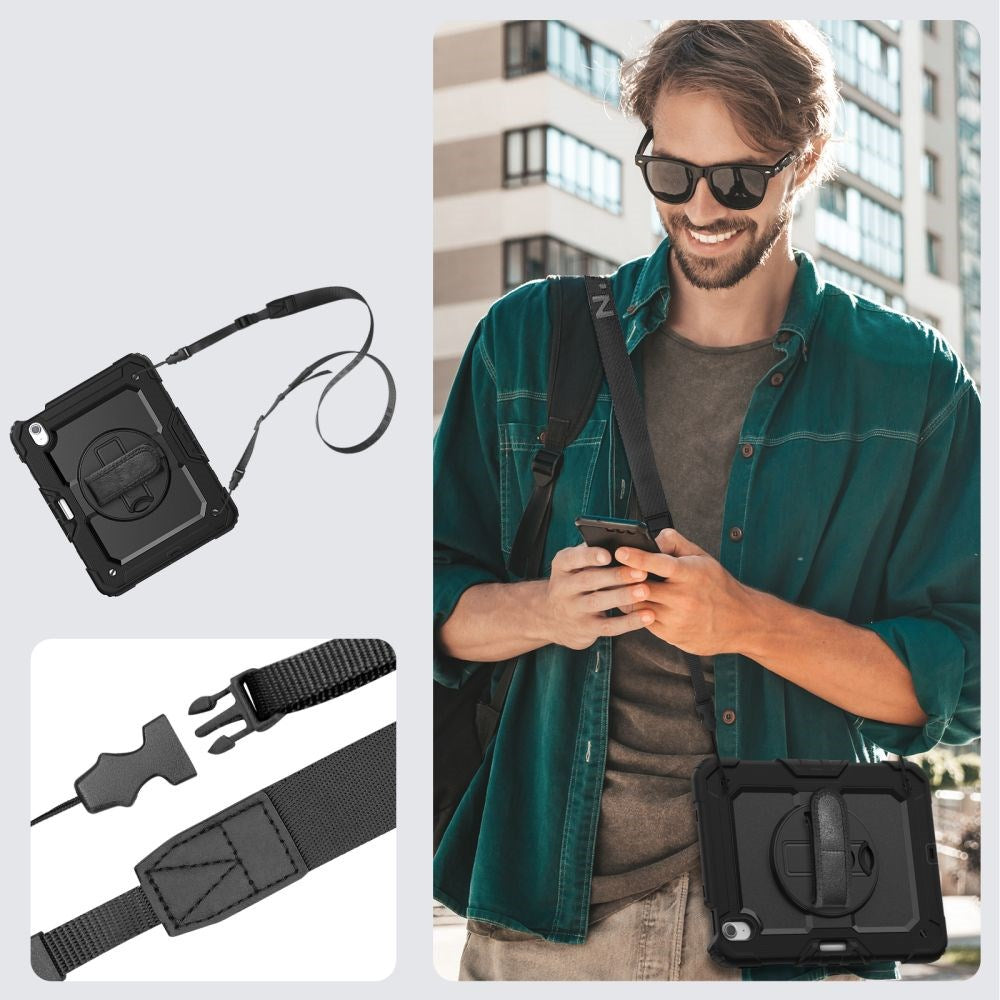 Tech-Protect iPad Air 11" (2025 / 2024) Solid360 Cover m. Beskyttelsesfilm, Håndholder & Skulderstrop - Sort