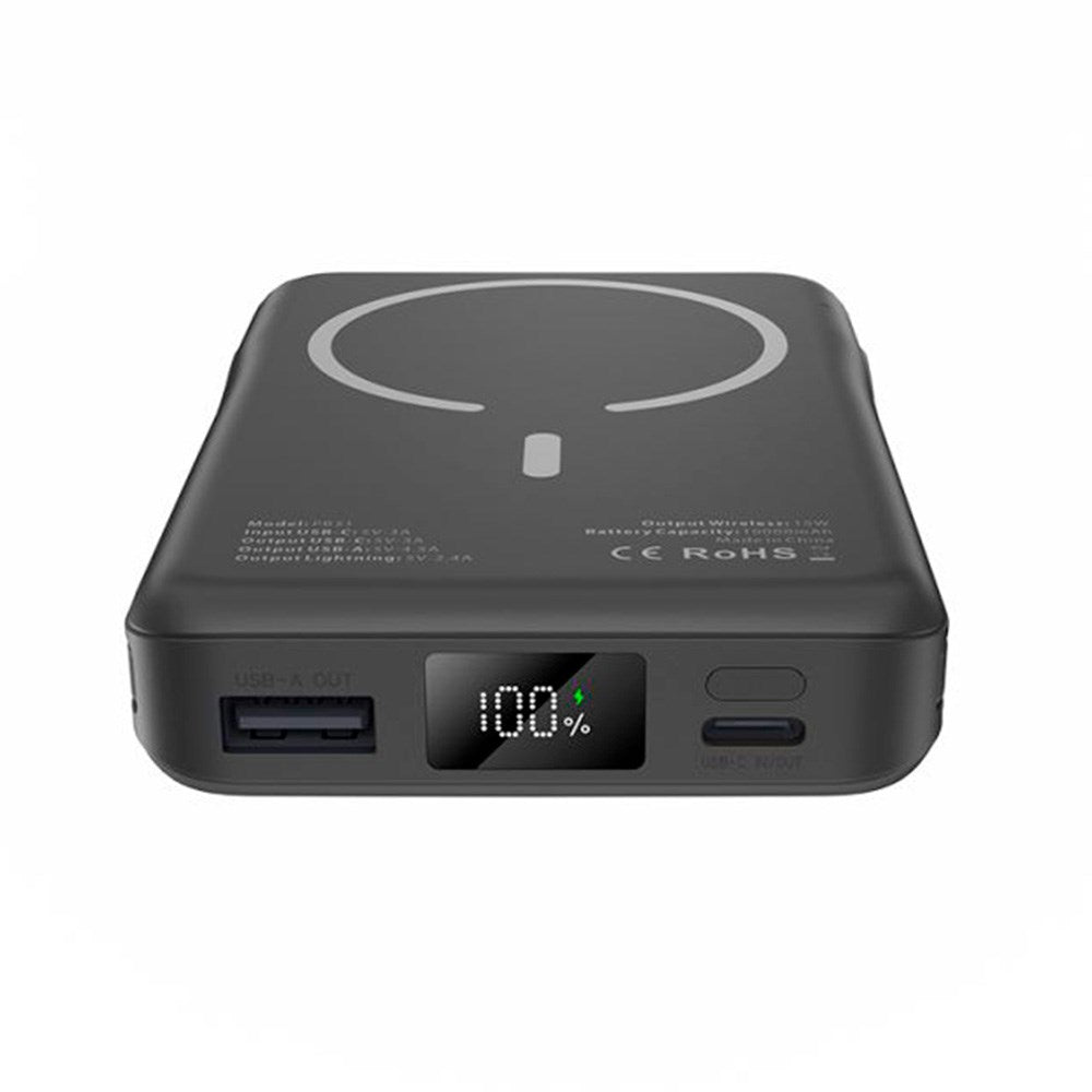 Tech-Protect LifeMag MagSafe PowerBank 10.000mAh m. Integreret USB-C- og Lightning Kabel & USB-A- og USB-C Stik - Sort