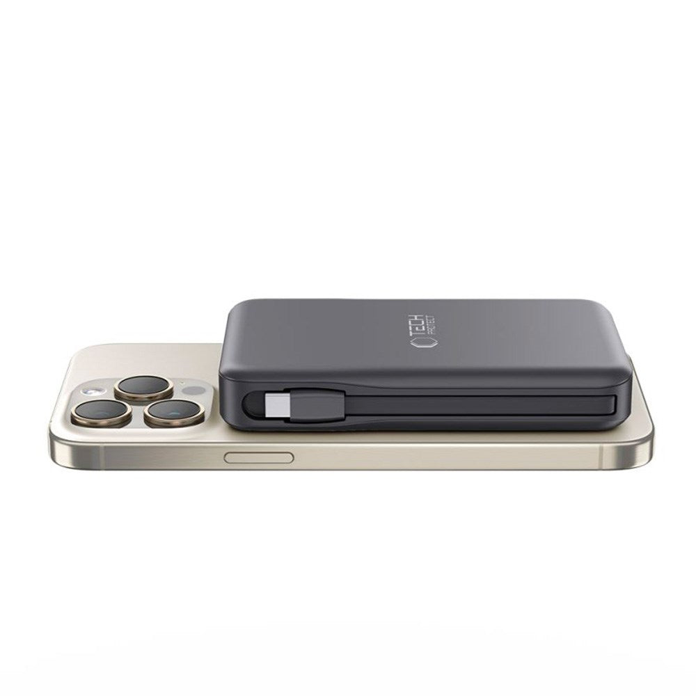 Tech-Protect LifeMag MagSafe PowerBank 10.000mAh m. Integreret USB-C- og Lightning Kabel & USB-A- og USB-C Stik - Sort