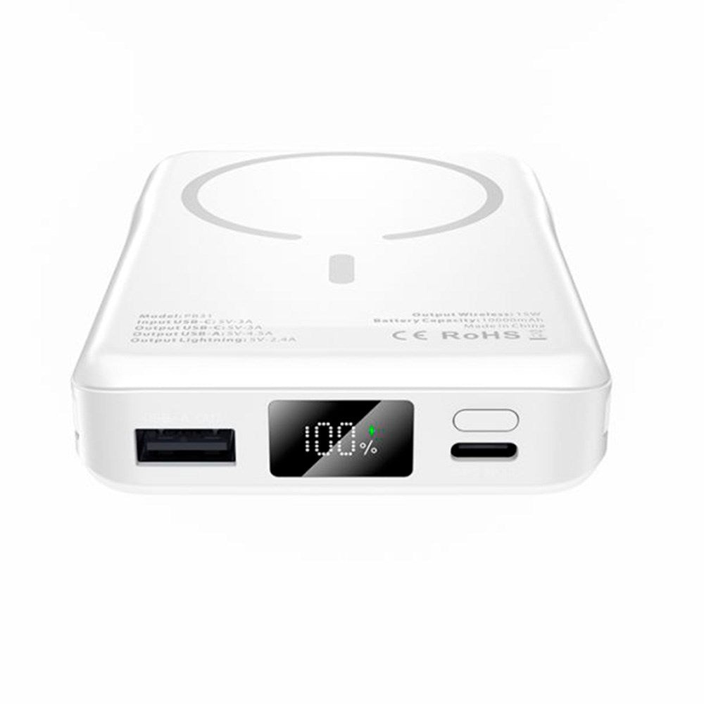 Tech-Protect LifeMag MagSafe PowerBank 10.000mAh m. Integreret USB-C- og Lightning Kabel & USB-A- og USB-C Stik - Hvid