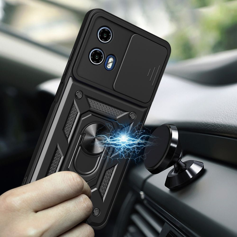 Tech-Protect Motorola Edge 50 Fusion Camshield m. Magnetisk Fingerring & Ståfunktion - Sort