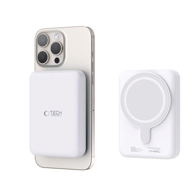Tech-Protect LifeMag Trådløs Powerbank 10000 mAh - MagSafe Kompatibel - Hvid