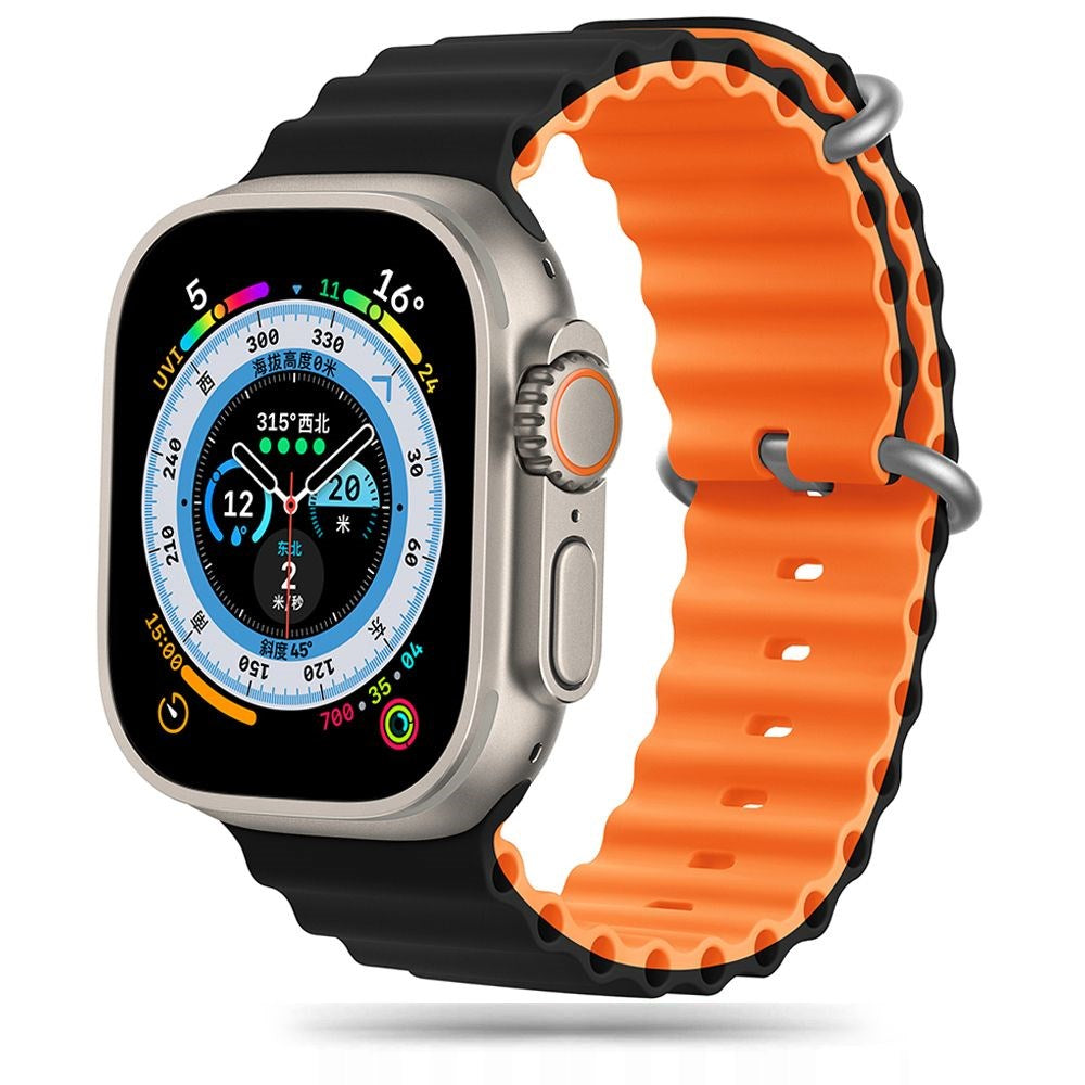 Apple Watch (42/44/SE/45/46/49mm) Iconband Pro Silikone Rem fra Tech-Protect - Sort / Orange
