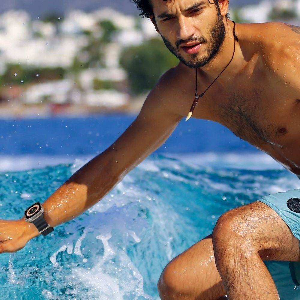 Apple Watch (42/44/SE/45/46/49mm) Iconband Pro Silikone Rem fra Tech-Protect - Sort / Orange