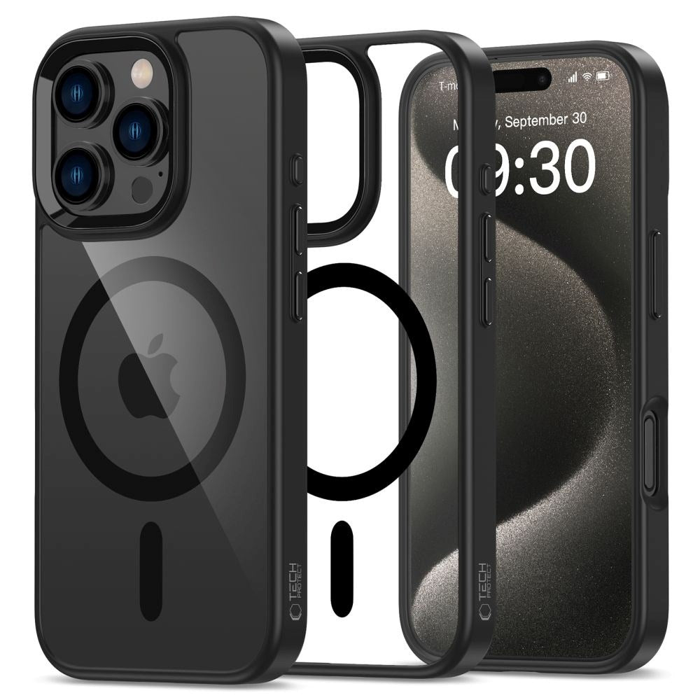 Tech-Protect iPhone 16 Pro MagMat Mobil Cover - MagSafe Kompatibel - Gennemsigtig / Sort