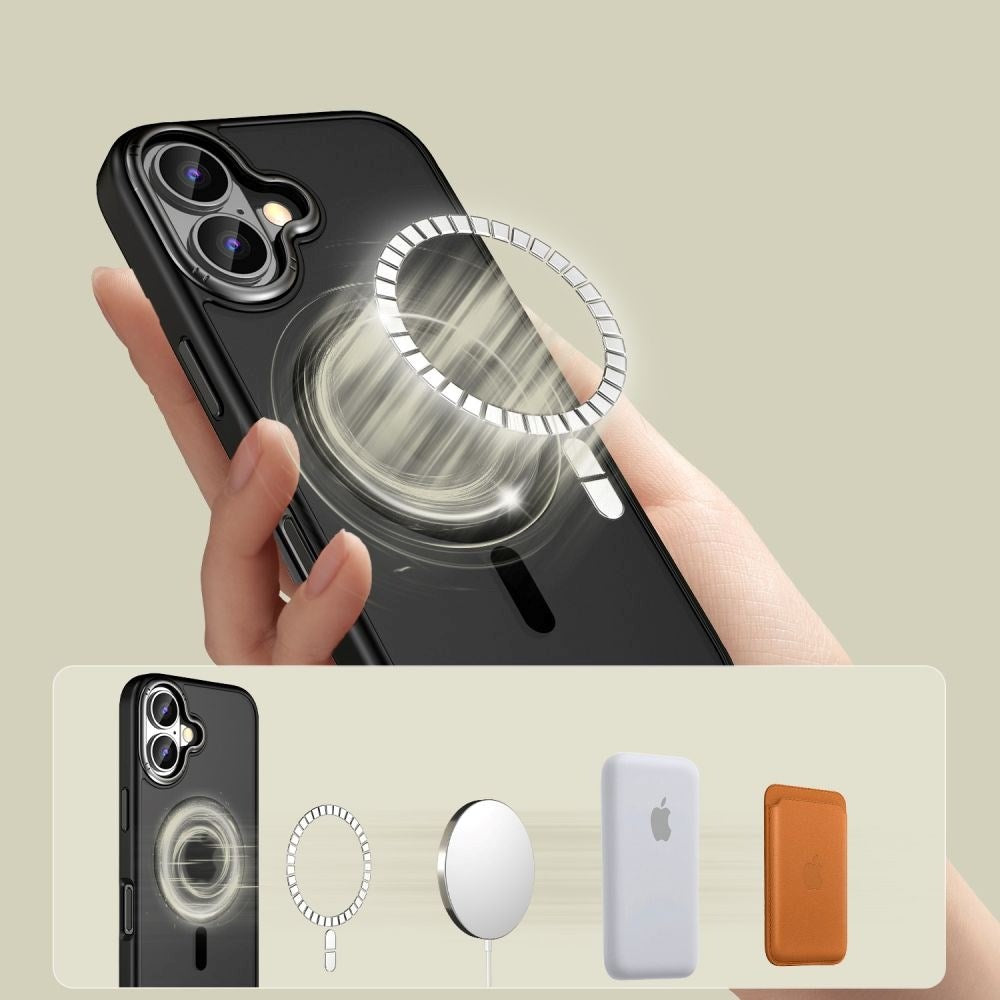 Tech-Protect iPhone 16 MagEdge Hybrid Bagside Cover m. Kamerabeskyttelse - MagSafe Kompatibel - Gennemsigtig / Mat Sort