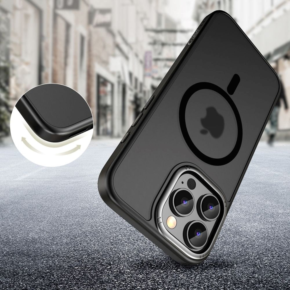 Tech-Protect iPhone 16 Pro MagEdge Hybrid Bagside Cover m. Kamerabeskyttelse - MagSafe Kompatibel - Gennemsigtig / Mat Sort